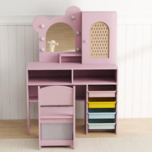 Load image into Gallery viewer, Kids Vanity Set, Girls Dressing Table with 3-Color LED Lights Mirror
