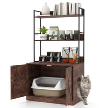 Load image into Gallery viewer, Modern Cat Litter Box Enclosure Cabinet with 3-Tier Shelves Metal Frame
