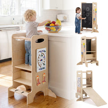 Load image into Gallery viewer, Toddler Step Stool Wooden Kids Standing Tower with Safety Rails