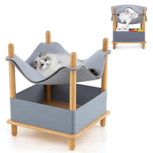 Load image into Gallery viewer, Elevated Cat Bed, 2-tier Bamboo Frame Cat House with Dual-Layer Felt Fabric Top