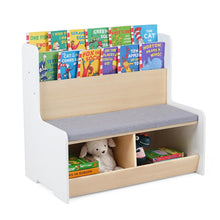 Load image into Gallery viewer, Kids Toy Storage Unit with Bench, Wooden Children Bookcase with 2 Cubbies
