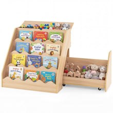 Load image into Gallery viewer, Kids Bookshelf, Wooden Toddler Book Toy Storage Organizer with Rolling Drawer Cart