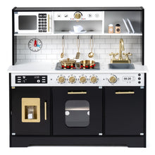 Load image into Gallery viewer, Kids Play Kitchen, Wooden Pretend Toy Kitchen with Realistic Lights & Sounds
