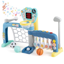 Load image into Gallery viewer, 5 in 1 Toddler Sports Toy Kids Activity Center with Adjustable Basketball Hoop