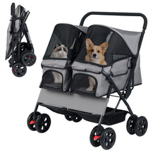 Load image into Gallery viewer, Double Pet Stroller, Foldable Dog Travel Pushchair Cat Buggy with 2 Carriers