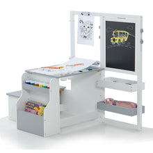 Load image into Gallery viewer, Kids Art Easel Table and Bench Set with Adjustable Easel and Bookshelf