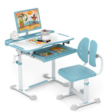 Load image into Gallery viewer, Height-Adjustable Kid's Study Desk and Chair Set with Tilt Desktop and Footrest Bar