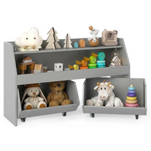 Load image into Gallery viewer, Wooden Children Bookshelf with 2 Drawers on Wheels