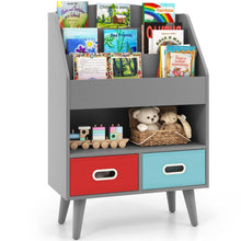 Load image into Gallery viewer, Kids Bookcase, Wooden Children Bookshelf with 3 Shelves, Open Compartment and 2 Removable Bins