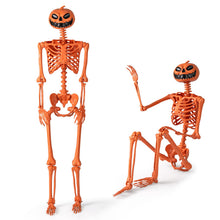 Load image into Gallery viewer, Orange Halloween Skeleton with Pumpkin Head and Movable Joints