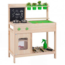 Load image into Gallery viewer, Kids Mud Kitchen Play Pretend Kitchen with Chalkboard Rotation Knobs and Cabinet
