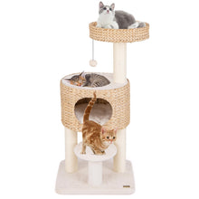 Load image into Gallery viewer, Cat Tree, Modern Cat Tower with Top Perch, Hand-Made Wicker Cat Condo, Sisal Scratching Posts