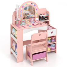Load image into Gallery viewer, Kids Vanity Set, Girls Dressing Table with Lights Mirror