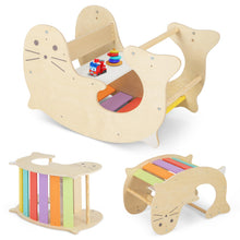 Load image into Gallery viewer, 3 in 1 Kids Wooden Arch Climbing Frame with Sea Lion Pattern