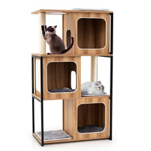 Load image into Gallery viewer, Modern Cat Tree, 133cm Tall Cat Tower with Wooden Condo