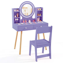 Load image into Gallery viewer, Wooden Girls Dressing Tables with 2-Color LED Lighted Mirror