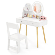 Load image into Gallery viewer, Kids Vanity Table and Chair with 2-Color LED Lighted Mirror