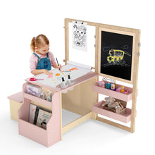 Load image into Gallery viewer, Kids Art Easel Table and Bench Set with Adjustable Easel and Bookshelf