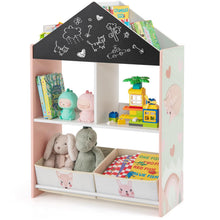 Load image into Gallery viewer, Kids Storage Shelf, Toy Storage Organizer with Chalkboard/Whiteboard, 4 Top Compartments