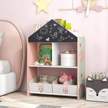 Load image into Gallery viewer, Kids Storage Shelf, Toy Storage Organizer with Chalkboard/Whiteboard, 4 Top Compartments