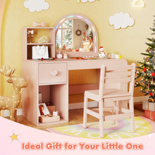Load image into Gallery viewer, Kids Vanity Table and Chair Set, Children Study Desk with Lighted Mirror