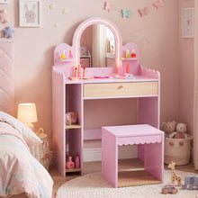 Load image into Gallery viewer, Kids Vanity Table and Chair Set, Girls Dressing Table