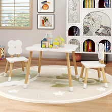 Load image into Gallery viewer, Children Activity Table with 2 Chairs and Pine Wood Legs, Flower Backrest