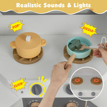 Load image into Gallery viewer, Kids Play Kitchen, Wooden Corner Pretend Kitchen with Lights & Sounds, Pull-Out Trash Can