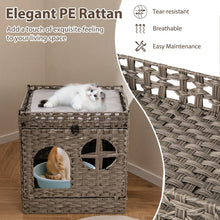 Load image into Gallery viewer, Foldable 2-tier Rattan Cat Litter Box Enclosure with Litter Mat