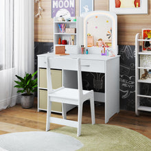 Load image into Gallery viewer, Kids Wooden Girls Dressing Tables with 2-Color LED Lighted Mirror
