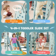 Load image into Gallery viewer, 4-in-1 Green Children Climber and Swing Set with Basketball Hoop