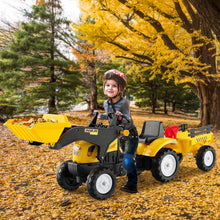 Load image into Gallery viewer, Kids Ride on Excavator, Pedal Go Kart with Manual Control Bucket, Detachable Cargo Trailer, Shovel, Rake
