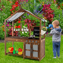 Load image into Gallery viewer, Outdoor Solid Wood Mud Kitchen with Canopy and Rotatable Faucet