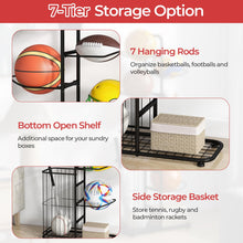 Load image into Gallery viewer, Sports Equipment Organizer Display Rack with Basket and 7-Tier Detachable Stand