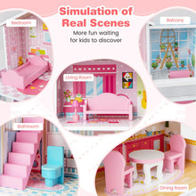 Load image into Gallery viewer, Kids Wooden Dollhouse, 3 Storey DIY Pretend Doll House