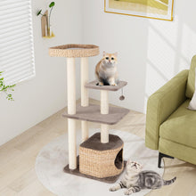 Load image into Gallery viewer, Cat Tree, Modern Cat Tower with Sisal Scratching Posts, Perch, Dangling Ball, Hand-Made Wicker Cat Condo