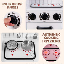 Load image into Gallery viewer, Kids Play Kitchen, Wooden Toy Kitchen with Stoves, Sink, Lights, Sounds, Water Dispenser