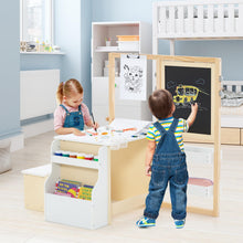 Load image into Gallery viewer, Kids Art Easel Table and Bench Set with Adjustable Easel and Bookshelf