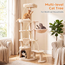 Load image into Gallery viewer, Cat Tree, 149cm Tall Cats Tower with Perches, Plush Condo, Cozy Basket
