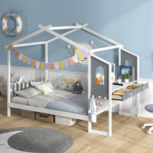 Load image into Gallery viewer, Toddler House Floor Bed with Study Desk
