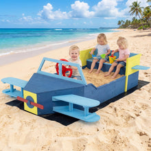 Load image into Gallery viewer, Wooden Kids Sandpit, Glider-Shape Sand Box with Bench Seat, Propeller, Rotatable Rudder, Side Wings