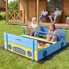 Load image into Gallery viewer, Kids Sandbox, 118 x 100cm Wooden Sand Pit with Bench Seats, Folding Lid, Sandpit Liner
