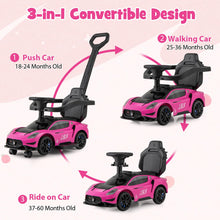 Load image into Gallery viewer, 3 in 1 Kids Ride on Push Car, Licensed Maserati Push Along Car with Handle, Guardrail, 2 Universal Wheels