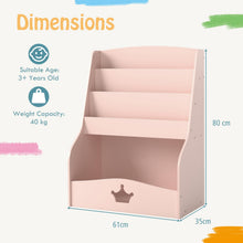 Load image into Gallery viewer, 4-Tier Kids Bookcase, Wooden Children Bookshelf