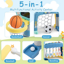 Load image into Gallery viewer, 5 in 1 Toddler Sports Toy Kids Activity Center with Adjustable Basketball Hoop