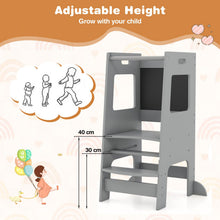 Load image into Gallery viewer, Kids Step Stool, Toddler Kitchen Helper Stand Baby Tower with Adjustable Height, Safety Rail & Chalkboard