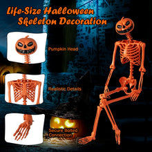 Load image into Gallery viewer, Orange Halloween Skeleton with Pumpkin Head and Movable Joints