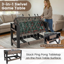 Load image into Gallery viewer, 3-in-1 124CM Swivel Game Table with Foosball Pool Billiards Table Tennis