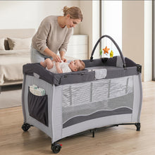 Load image into Gallery viewer, 4 in 1 Travel Cot, Portable Baby Crib Bassinet with Diaper Changing Table