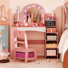 Load image into Gallery viewer, Kids Vanity Desk with Mirror and Open Storage Shelves